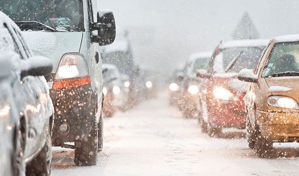 traffic jam in the snow