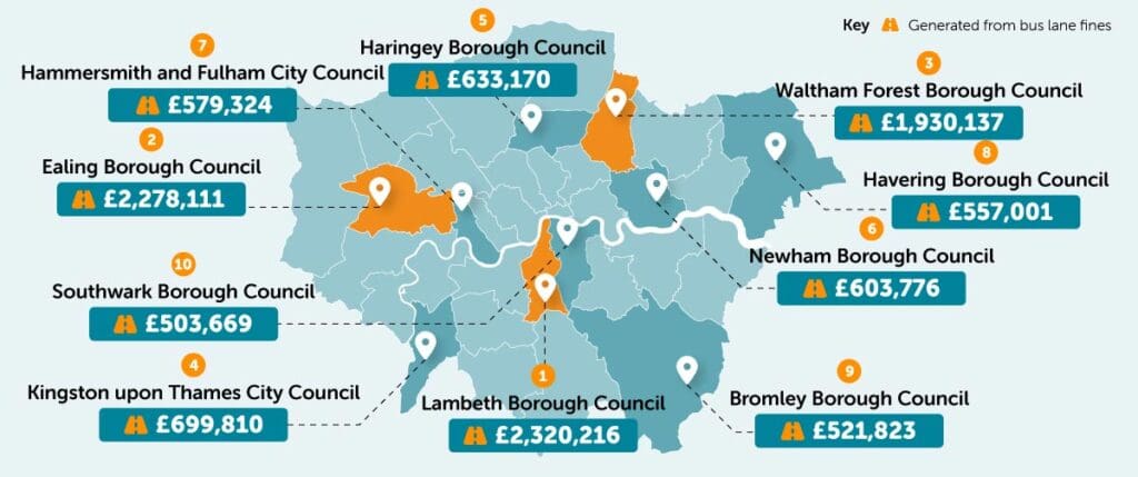 Bus Lane Fines map